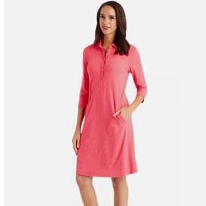 J. McLaughlin Coral Bamboo Cove A-Line Collar 3/4 Sleeves Jacquard Shirt Dress